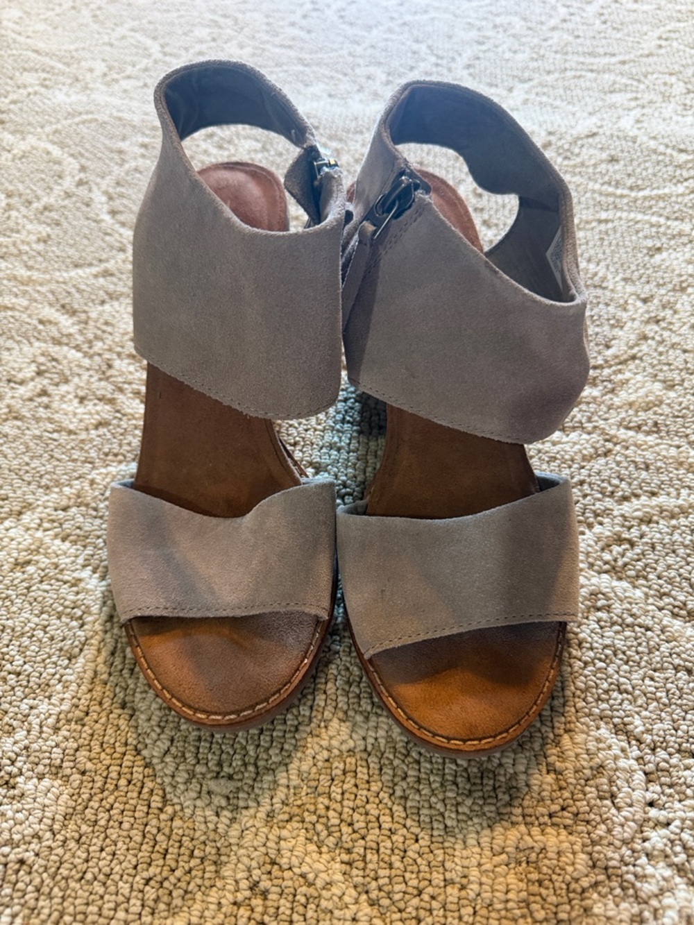 Toms Taupe Suede Wedge Sandals